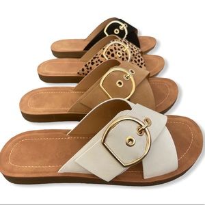 White Adjustable Buckle Criss Cross Sandals